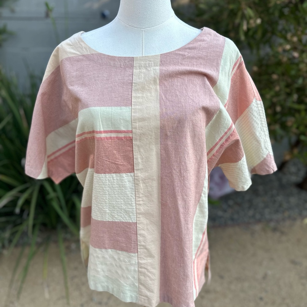 Caslon Pink and Cream Boxy Short Sleeve Blouse